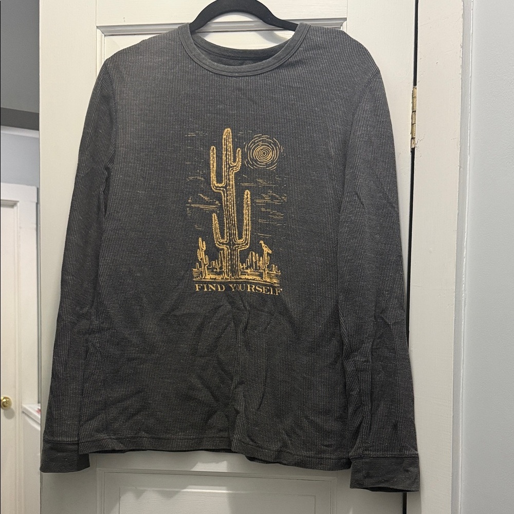 Gray Long Sleeve Shirt with Cactus Design